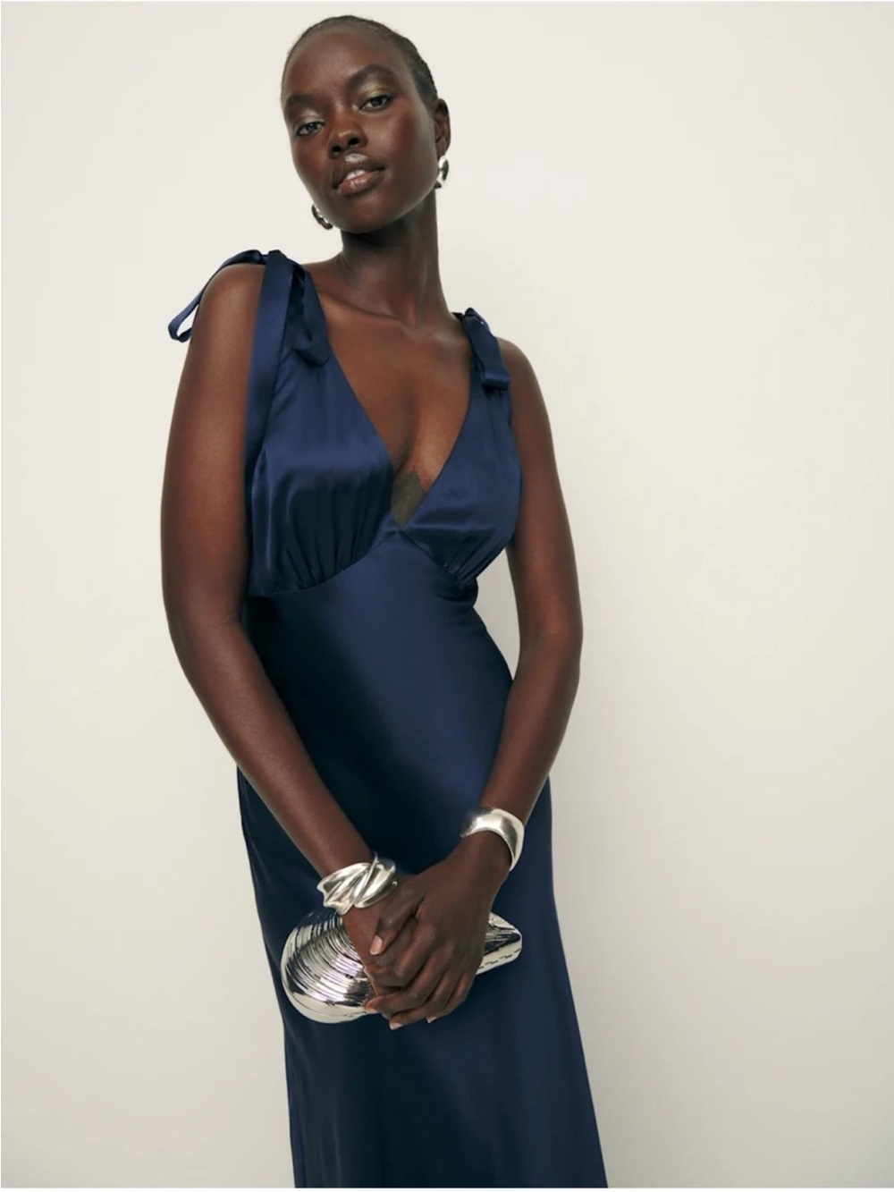NWT Reformation Pernille Silk Maxi Dress Navy Blue Small - Picture 14 of 17